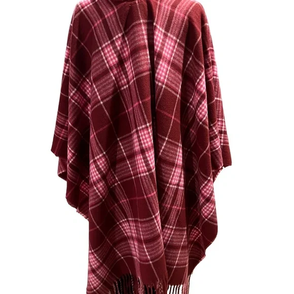 Francesca Pink/Magenta Plaid Shawl w Fringe at Bottom 100% Polyester NWT OS - Picture 3 of 11